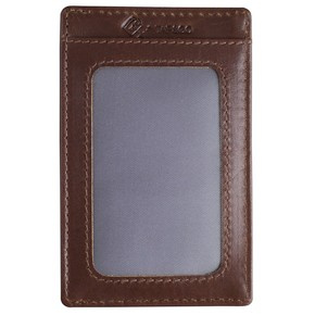 Cognac Brown Leather RFID Card Holder - 2 Card Slots - Note Section ID Window - Slim Wallet