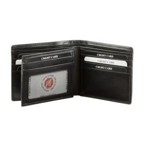 Black Italian Leather RFID Wallet for 14 Cards and ID – Single Billfold with Flap