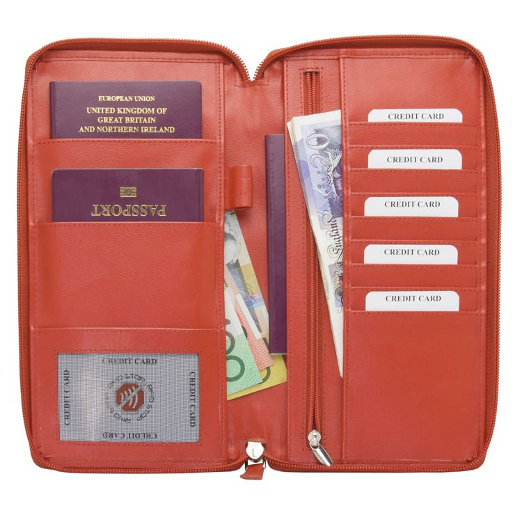 red travel documents organizer