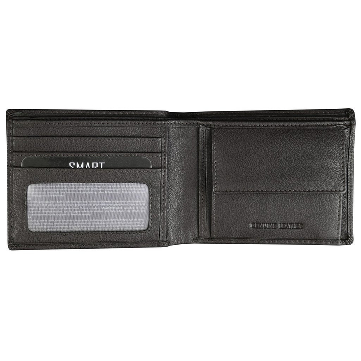 RFID blocking leather bifold wallet with coin pocket (brown)