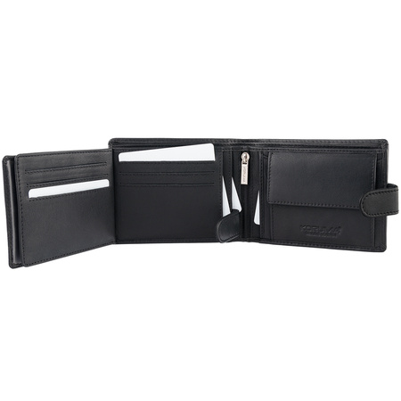 Black Leather RFID Wallet for 8-12 Cards with Coin Pocket and 3 ID Windows - SM-905GBL