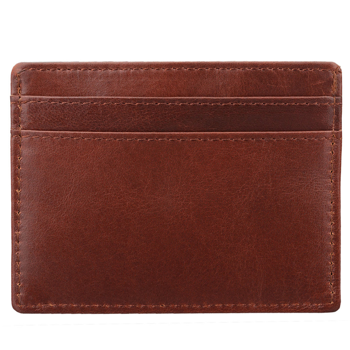 Cognac Brown Leather RFID Card Holder - 4 Card Slots - Note Section - Slim Wallet