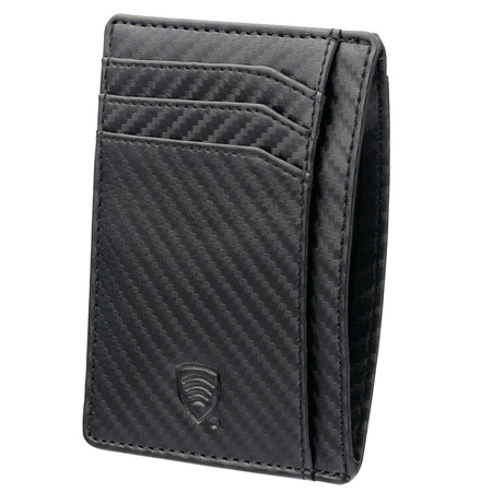 RFID Card Holder - 4 Card Slots - Note Section - ID Window - SLIM - Carbon Black