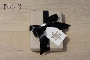 Natural Kraft Paper, Black Satin Ribbon and White Gift Tag with Snowflake