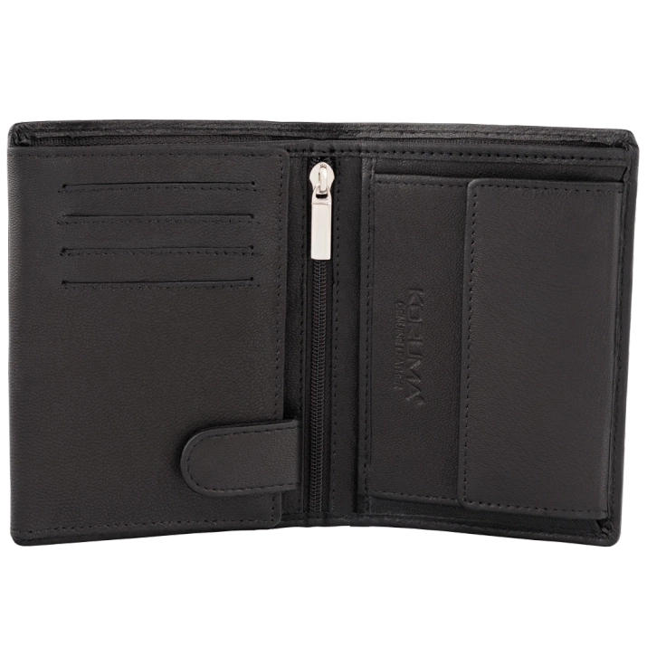 Black Leather RFID Wallet for 8-12 Cards with Coin Pocket and Hidden Note Section