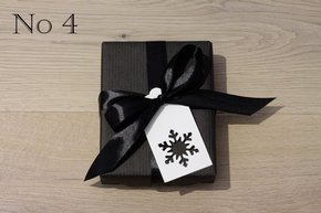 Black Kraft Paper, Black Satin Ribbon and White Gift Tag with Snowflake