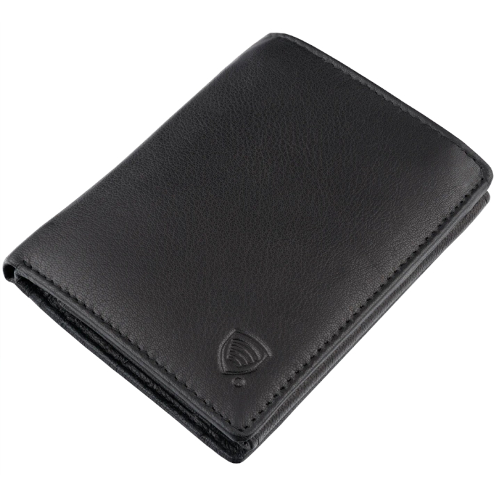 Black Leather RFID Wallet for 8-12 Cards with Coin Pocket and Hidden Note Section