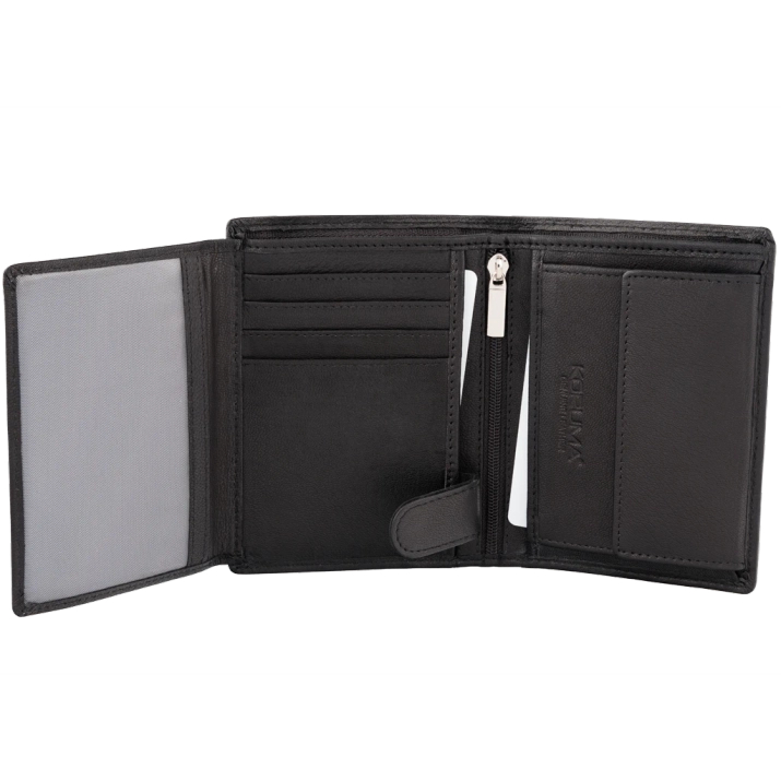 Black Leather RFID Wallet for 8-12 Cards with Coin Pocket and Hidden Note Section